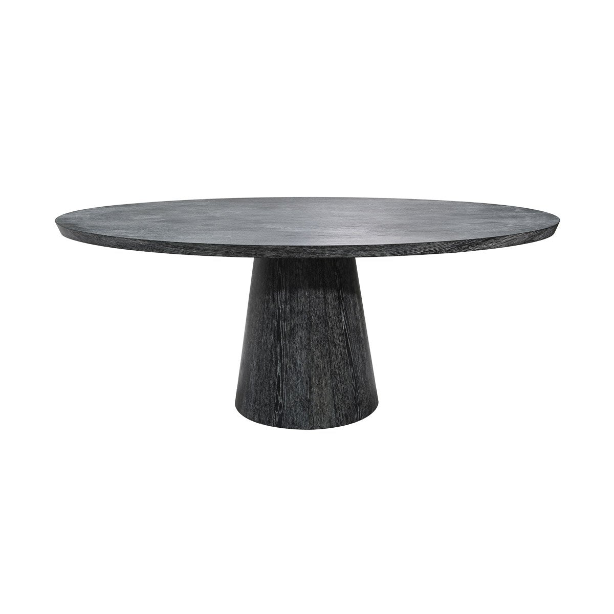 Bristow Oval Dining Table Black Cerused Oak. Front view. 