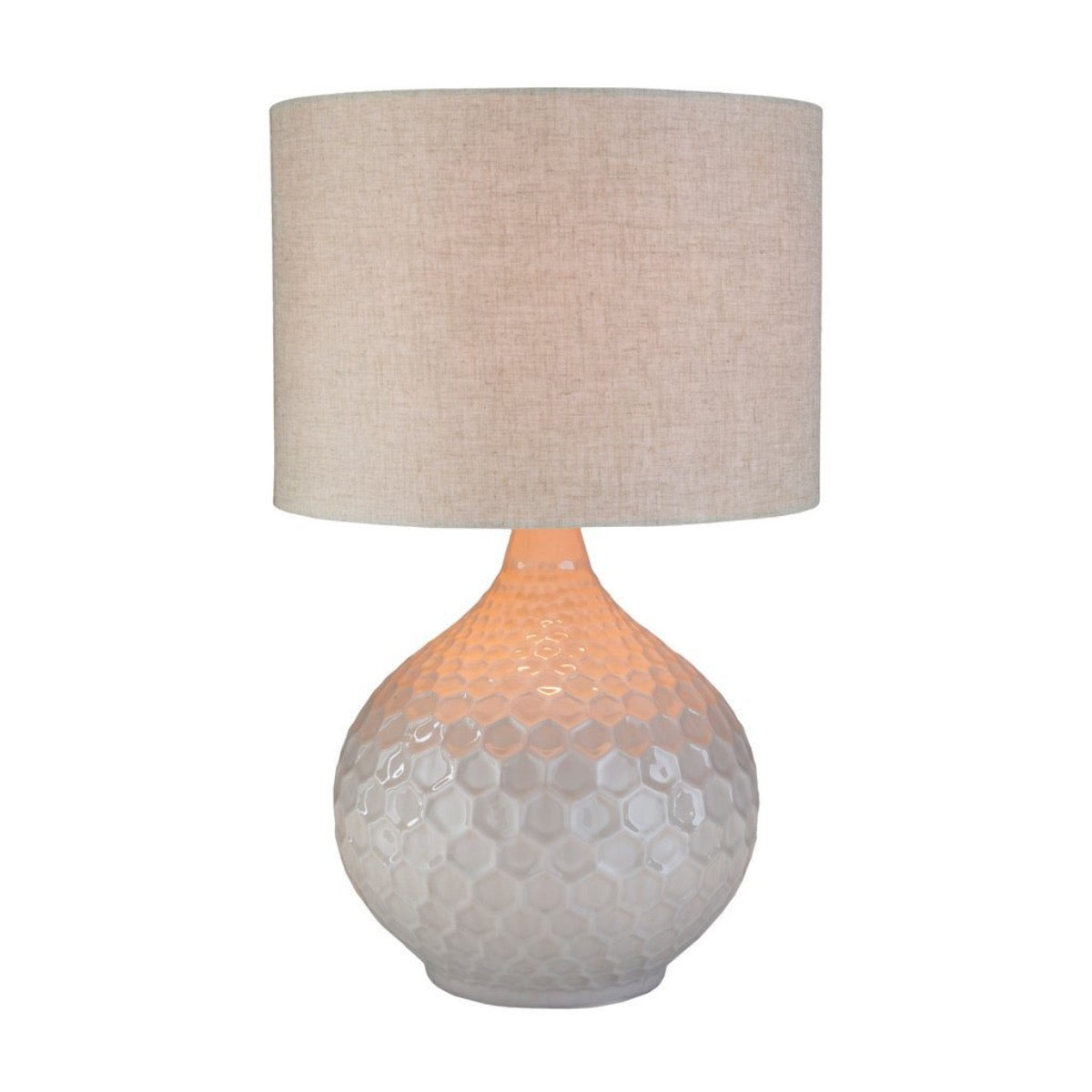 Brookmount Table Lamp ON. Front view.