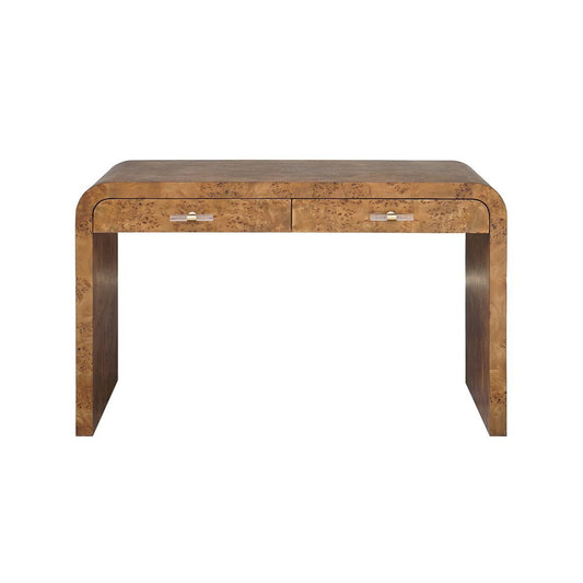 Burl Wood Desk Matte Dark Burl Wood | Acrylic. Front view.
