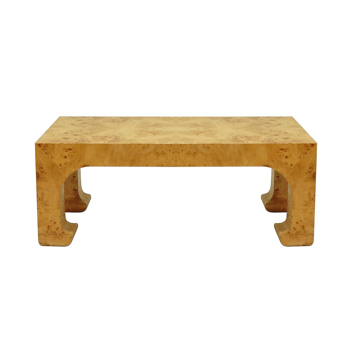 Camille Coffee Table Matte Burl Wood. Front view.