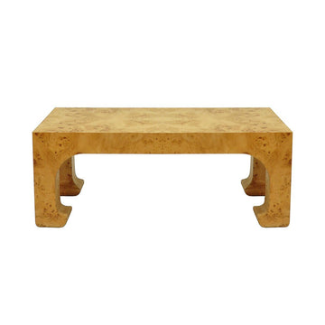 Camille Coffee Table Matte Burl Wood. Front view.