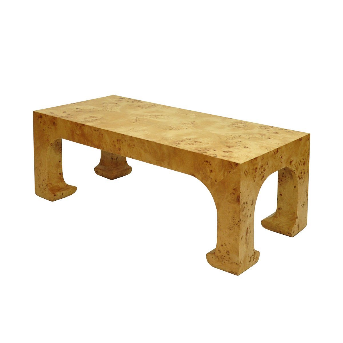 Camille Coffee Table Matte Burl Wood. Front view.