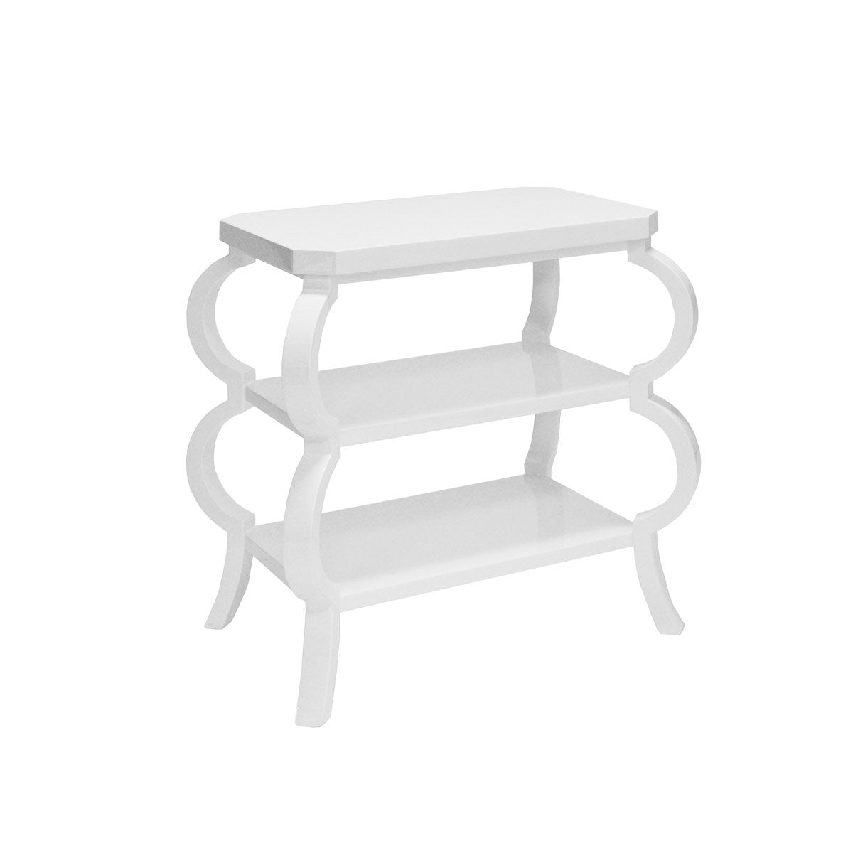 Carlisle Side Table Glossy White Lacquer. Right angle view. 