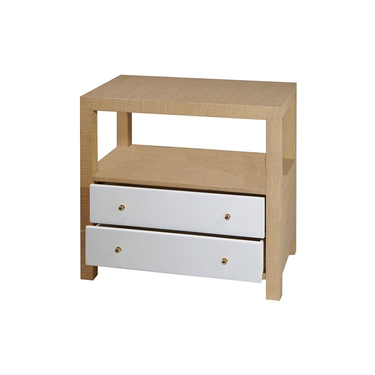 Casey Grasscloth Side Table Natural Grasscloth | Polished Brass. Left angle view.