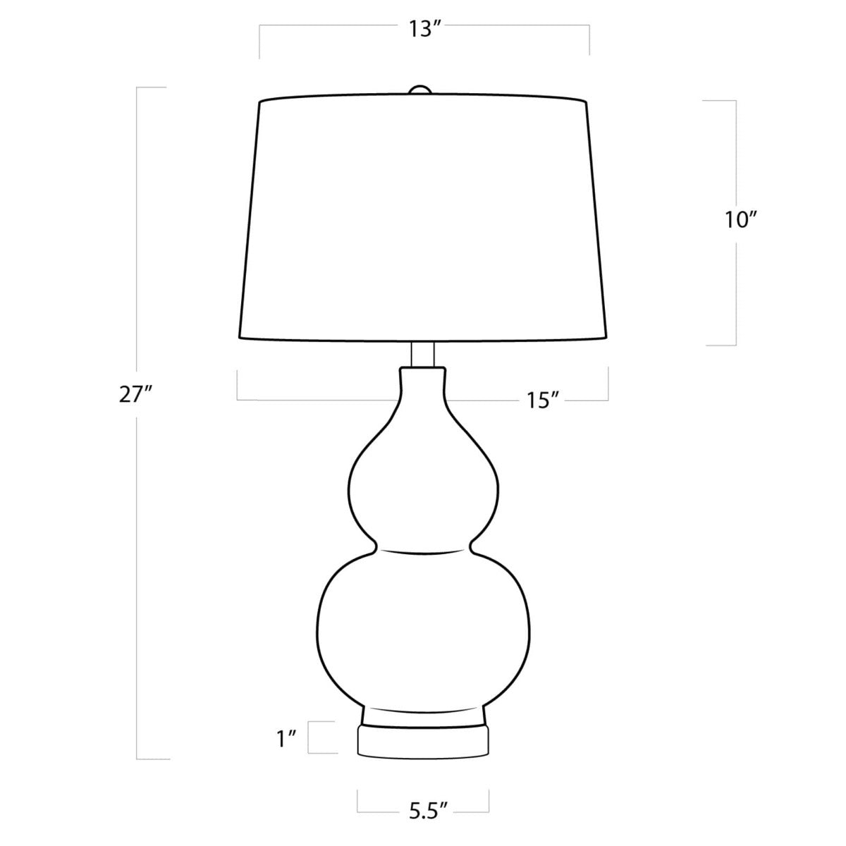 Claire Ceramic Table Lamp with dimensions. Dimension view.