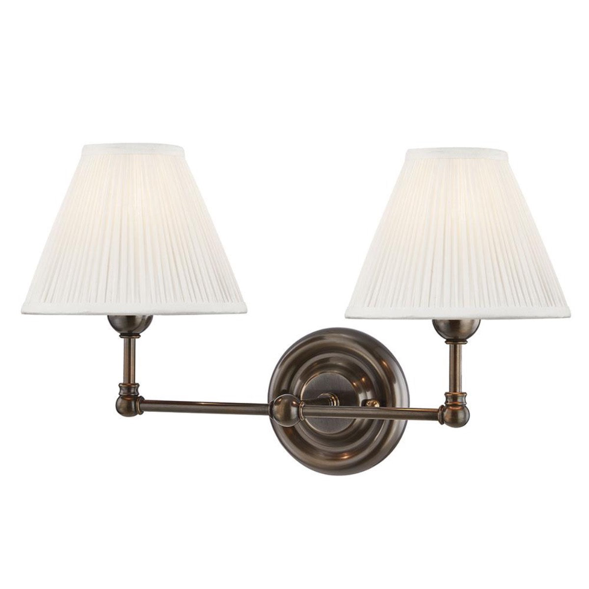 Classic Silk Double Sconce Distressed Bronze. Front view.