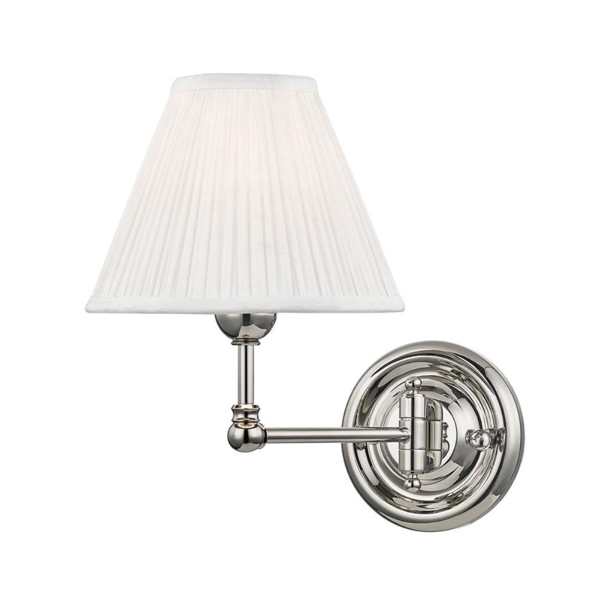 Classic Silk Single Sconce Polished Nickel. Front view. 