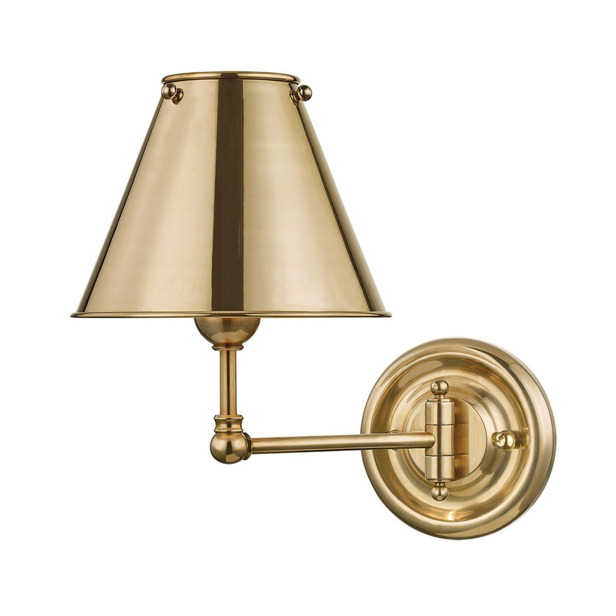 Classic Single Sconce Aged Brass. Front view.
