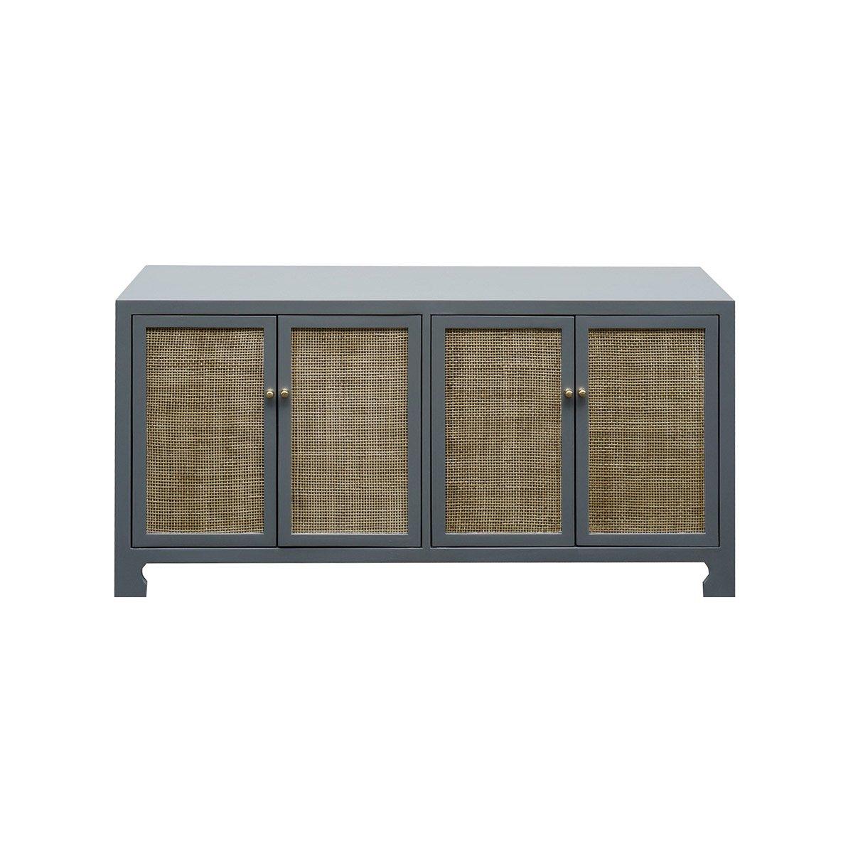 Colette Cabinet Matte Grey Lacquer | Natural Caning. Front view.