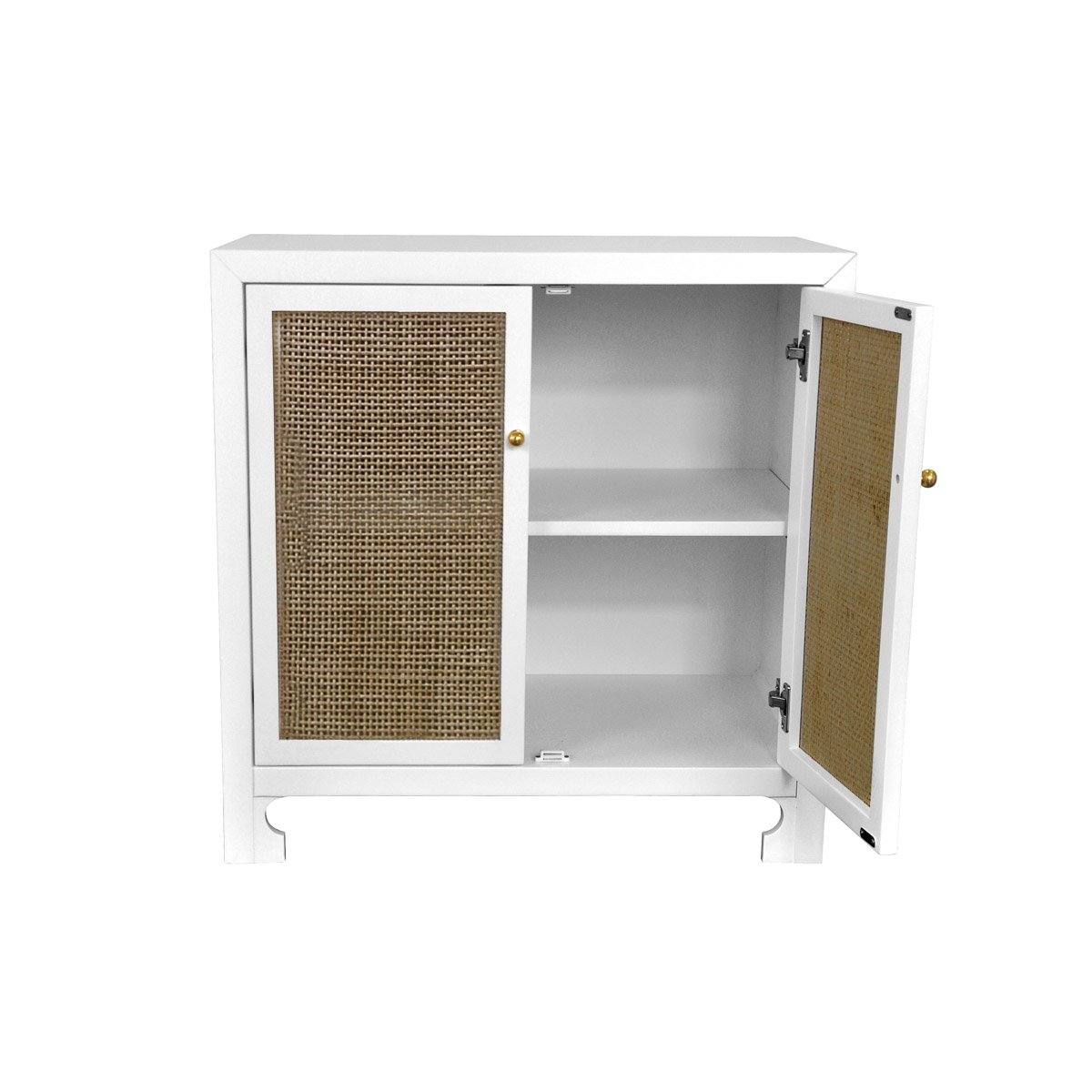 Colette Occasional Cabinet right door open Matte White Lacquer. Front view.
