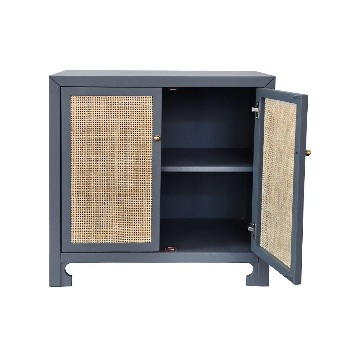 Colette Occasional Cabinet right door open Matte Dark Grey Lacquer. Front view.