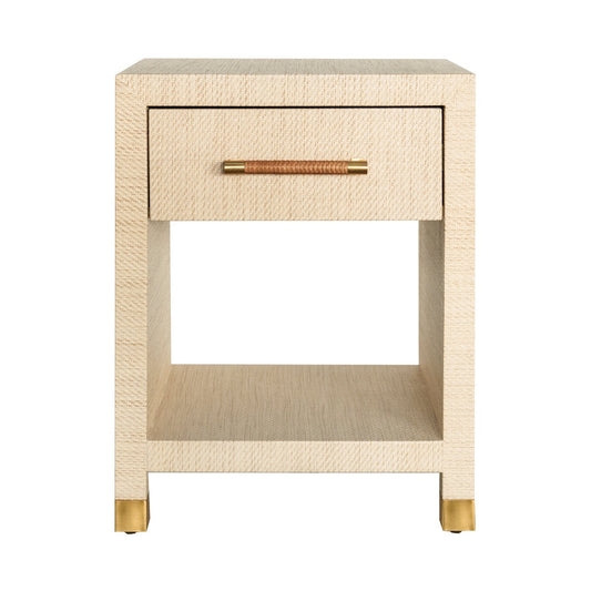 Charleston Side Table - 1 Drawer Natural Grasscloth. Front view.