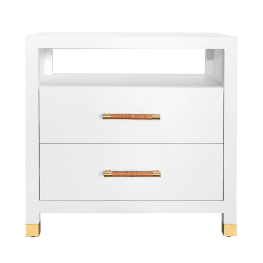 Charleston Side Table - 2 Drawer Matte White Lacquer. Front view.