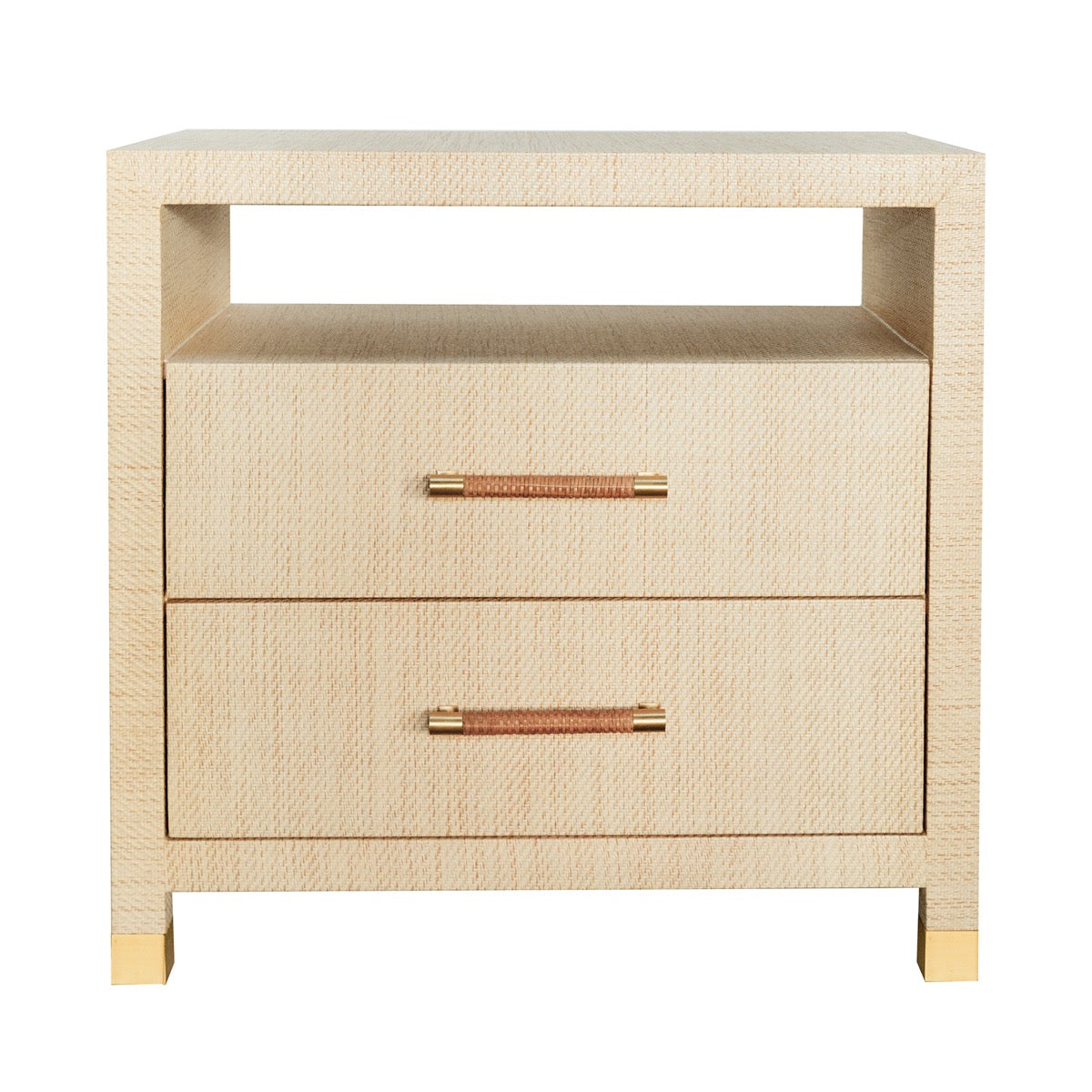 Charleston Side Table - 2 Drawer Natural Grasscloth. Front view.