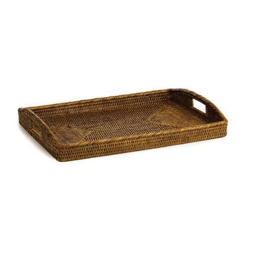 Dark Brown Rattan Tray. Front view.