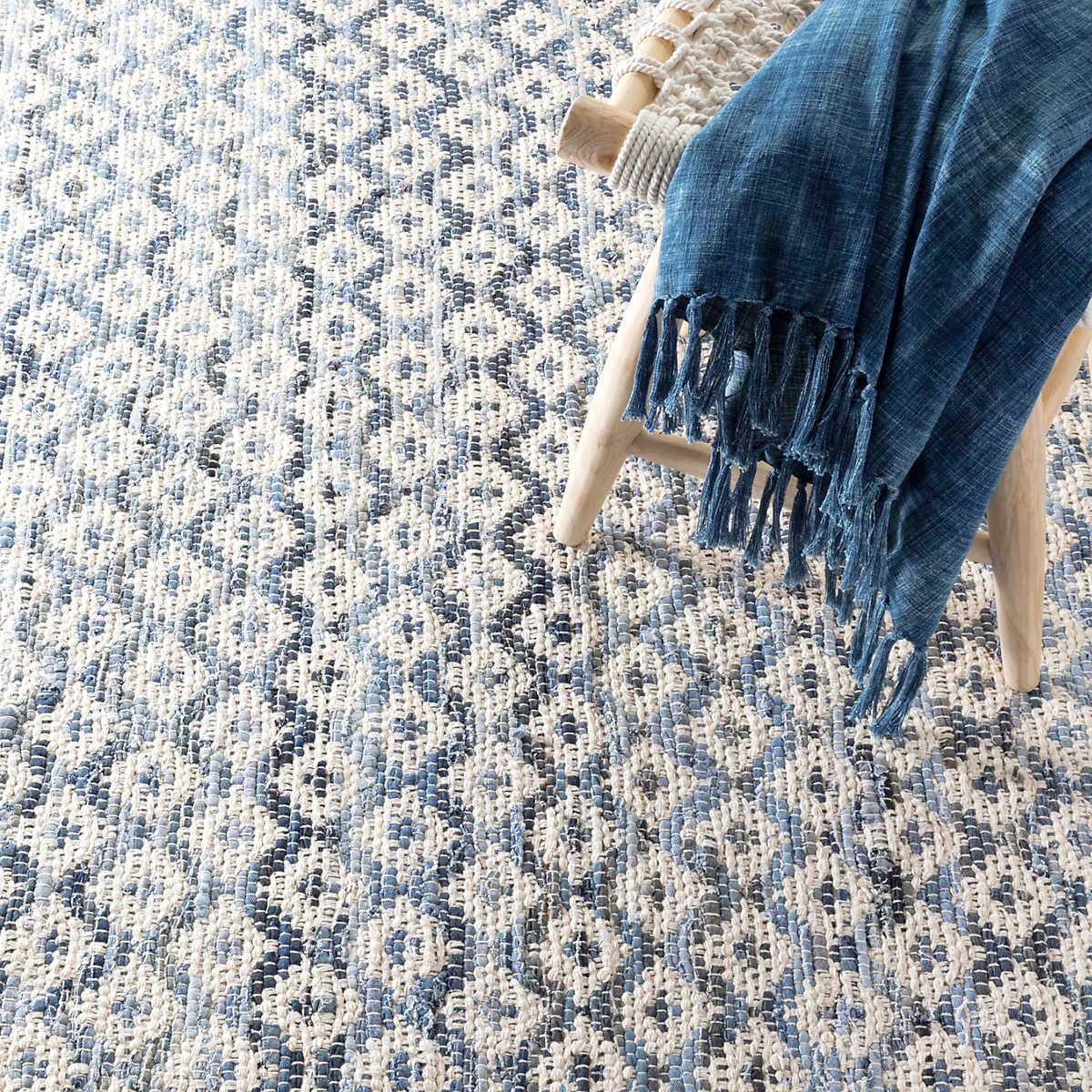 Denim Rag Diamond Ivory Woven Cotton Rug Rugs 