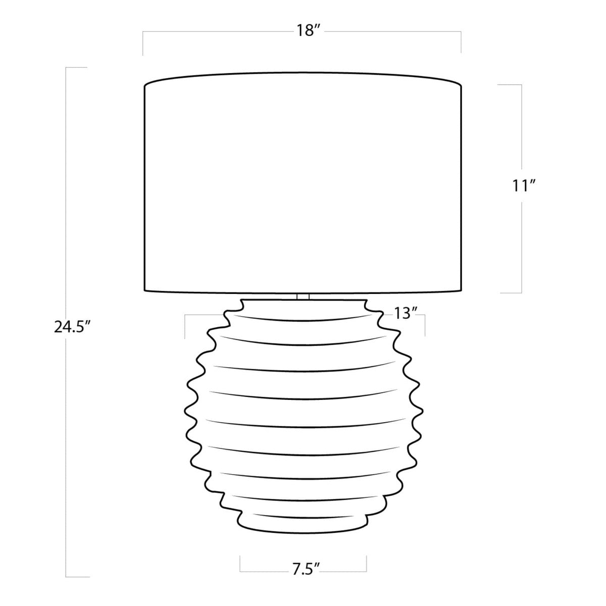Eaton Metal Table Lamp with dimensions. Dimension view.
