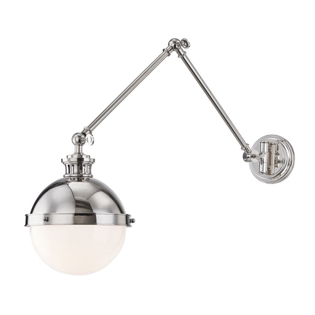 Edmond Wall Sconce Polished Nickel. Left angle view.