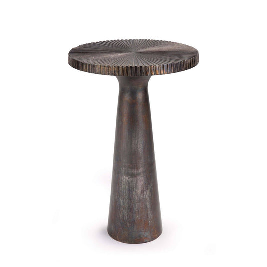 Erin Table Blackened Zinc. Front view.