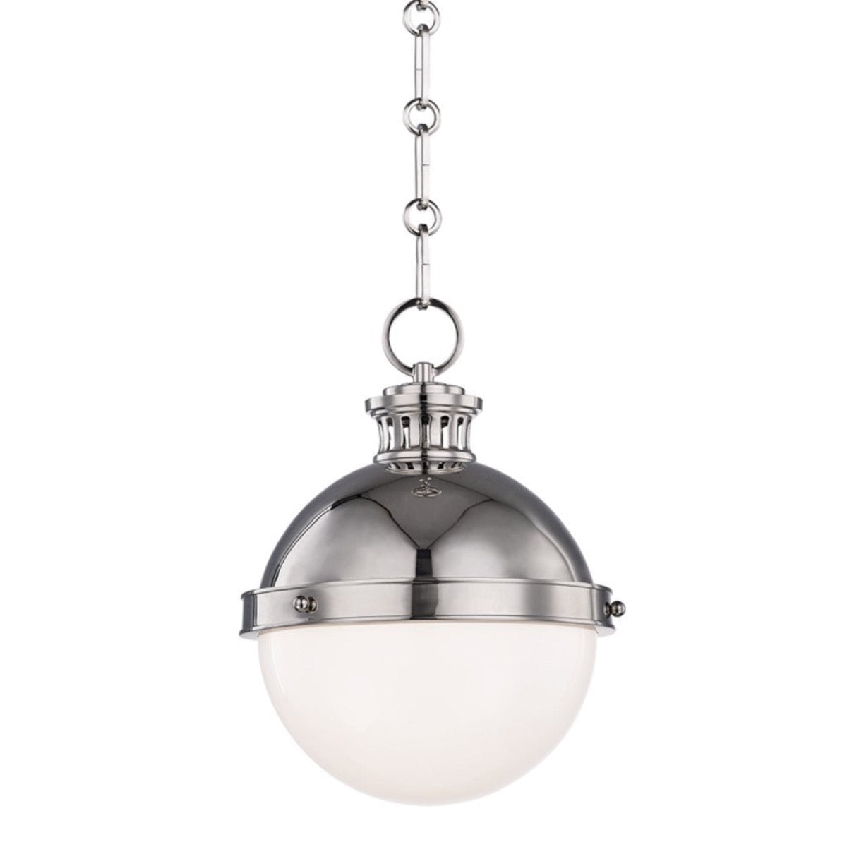 Eton Pendant Polished Nickel. Front view.