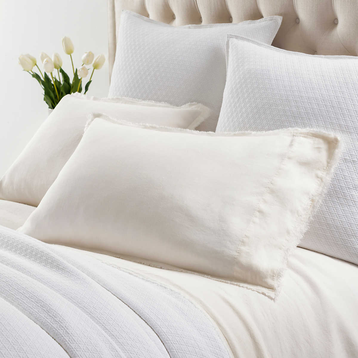 Faye Linen Dove White Pillowcases Bedding 