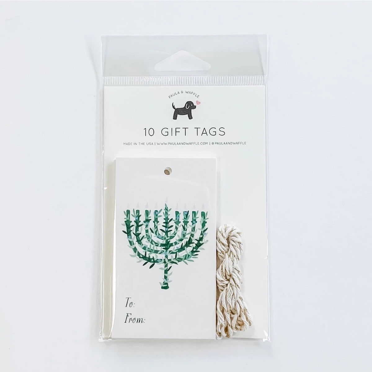 Floral Menorah Gift Tags - Set of 10. Front view.