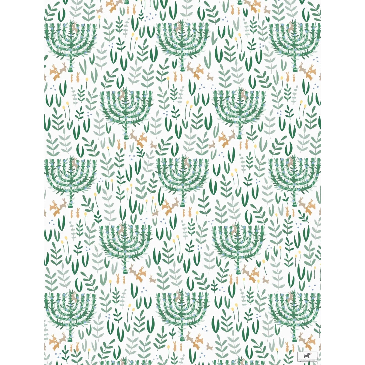 Floral Menorah Gift Wrap Sheets pattern. Detail view.