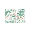 Floral Menorah Gift Wrap Sheets on a box with pink ribbon. Styled view.