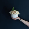 Footed Marble Bowl - Small styled with roses on navy. Styled view. 