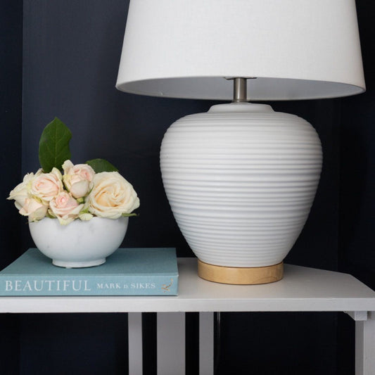Footed Marble Bowl - Small styled with roses on a side table. Styled view. 