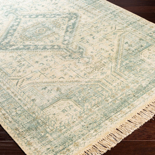 Georgia Rug on wood floor. Detail view. 