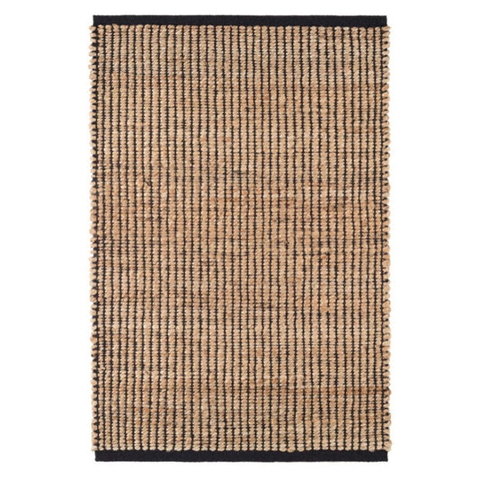 Gridwork Black Woven Jute Rug. Top view. 