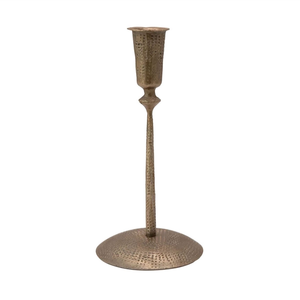 Hammered Iron Candlestick Holder. Front view.