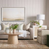 Henry Sofa styled with artwork, throw pillows and neutral, accent chair. Styled view.