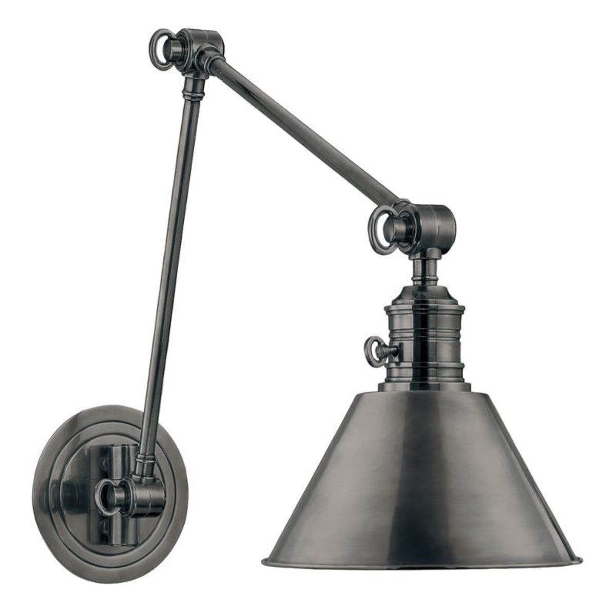 Henry Long Adjustable Sconce Antique Nickel. Right angle view.