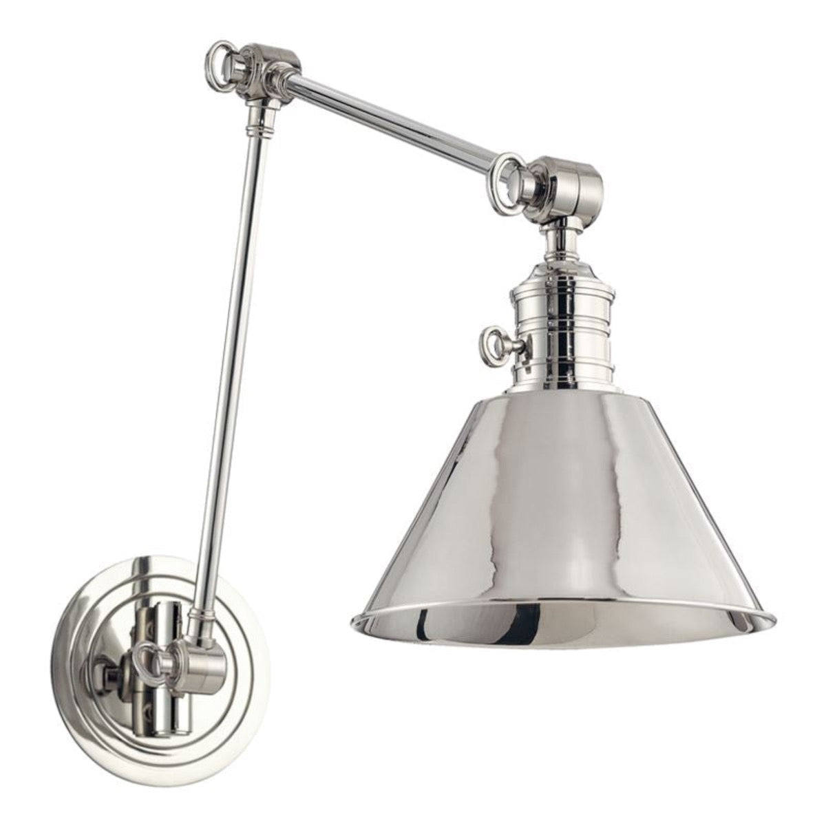 Henry Long Adjustable Sconce Polished Nickel. Right angle view. 