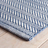 Herringbone Denim/Ivory Indoor/Outdoor Rug corner detail. Close-up detail view. 