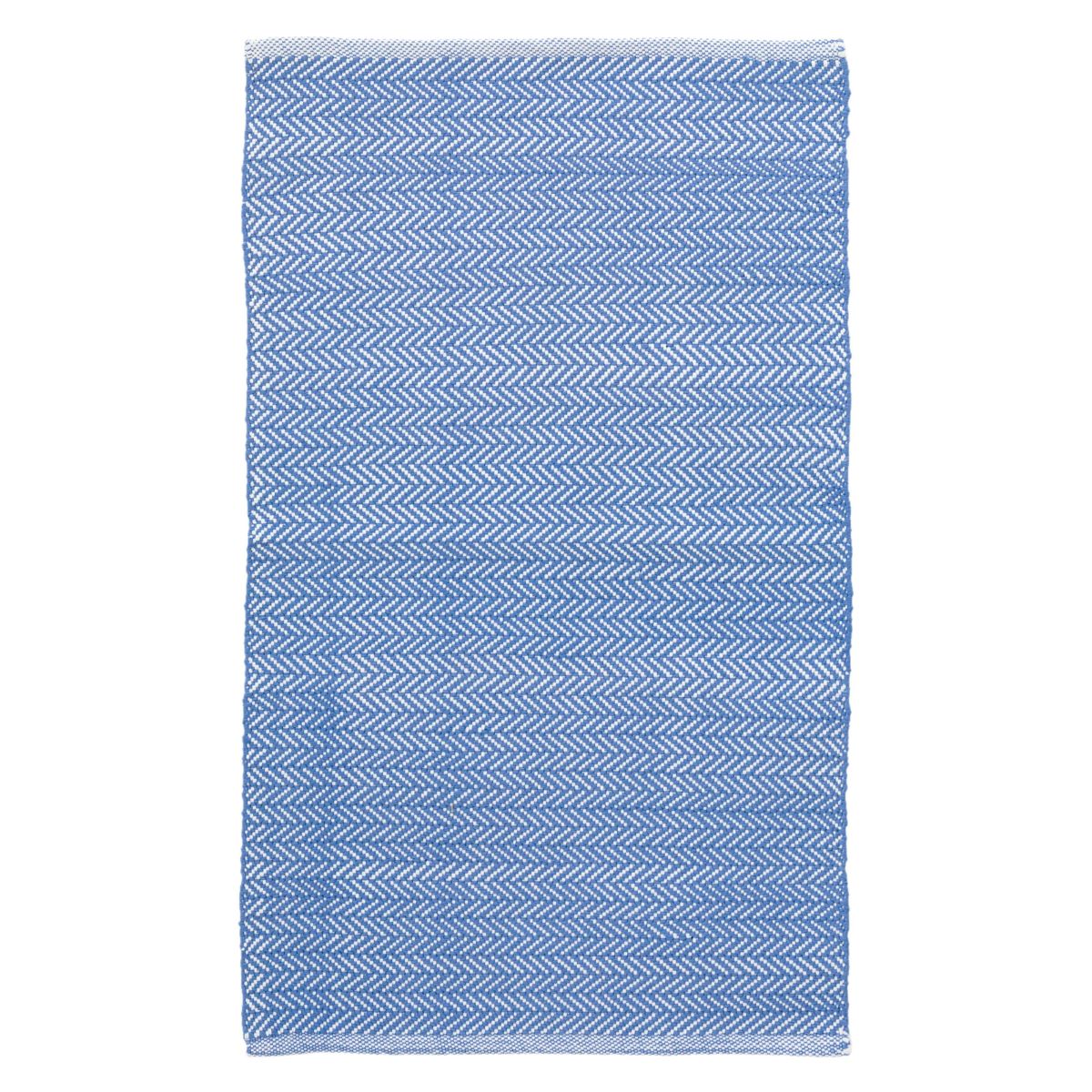 Herringbone French Blue/White Indoor/Outdoor Rug. Top view. 