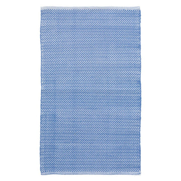 Herringbone French Blue/White Indoor/Outdoor Rug. Top view. 