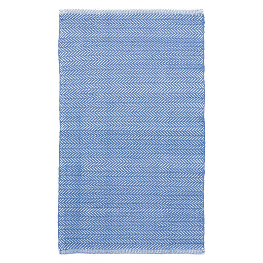 Herringbone French Blue/White Indoor/Outdoor Rug. Top view. 