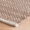 Herringbone Stone Woven Cotton Rug corner detail. Close-up detail view. 