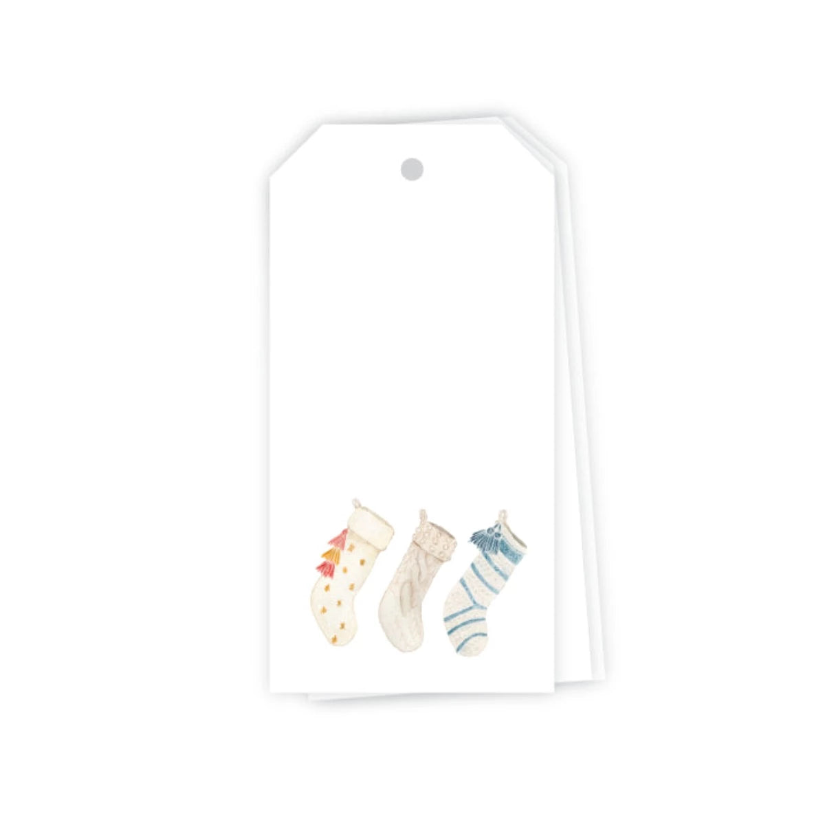 Holiday Stocking Gift Tags - Set of 8. Front view.