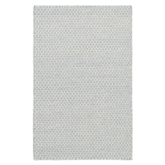 Honeycomb French Blue/Ivory Woven Wool Rug. Top view. 