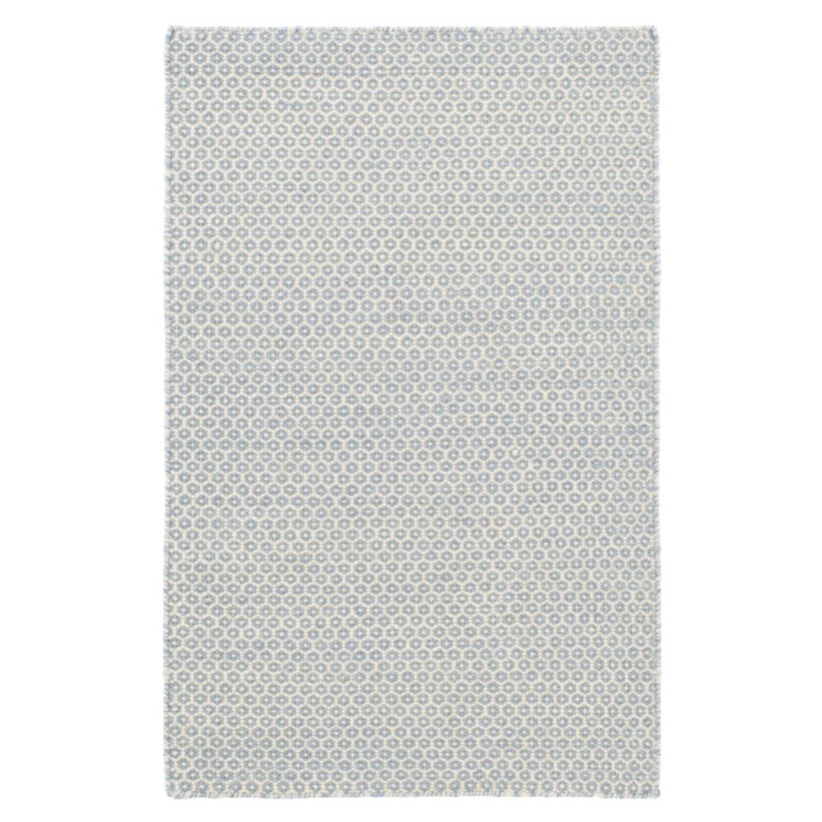 Honeycomb French Blue/Ivory Woven Wool Rug. Top view. 