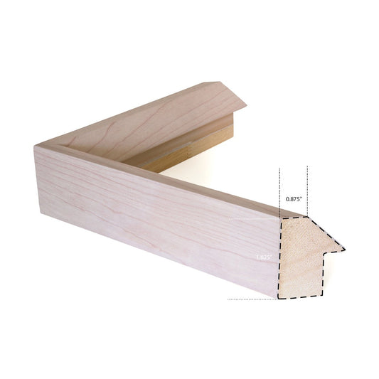 Light wood frame. 0.875" wide. 1.625" thick. Close-up detail view.