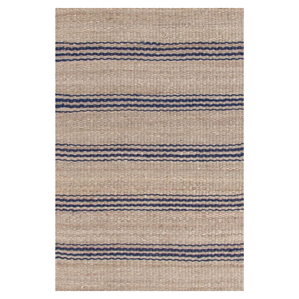 Jute Ticking Indigo Woven Rug. Top view. 