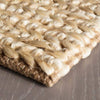Jute Woven Natural Rug corner detail. Close-up detail view. 