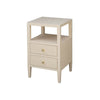 Kate Side Table Natural Grasscloth | Polished Brass. Left angle view.