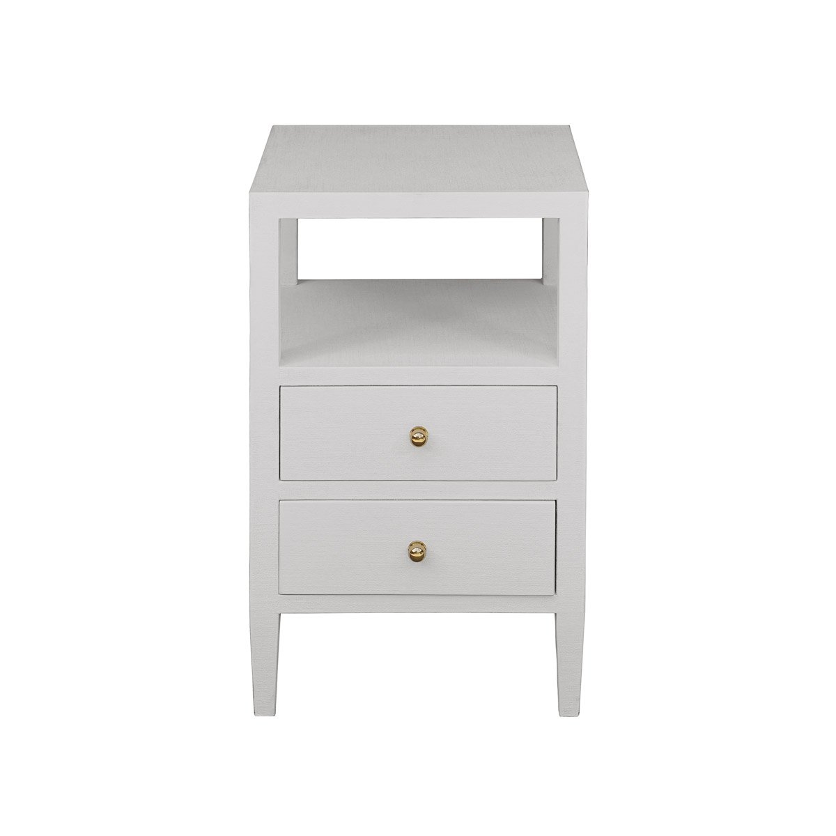 Kate Side Table Natural Grasscloth | Polished Brass. Front view. 