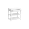 Kennedy Side Table drawers open Glossy White Lacquer | Acrylic & Nickel. Right angle view.